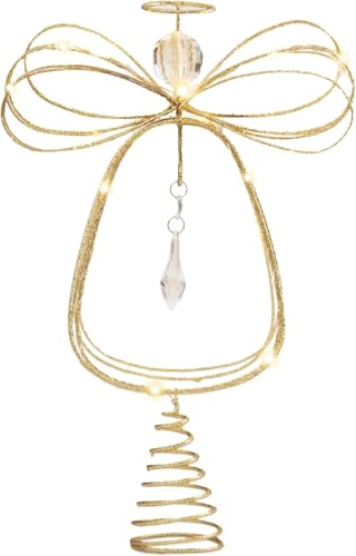 10 Inch Pre-Lit Gold Metal Angel Tree Topper B10153