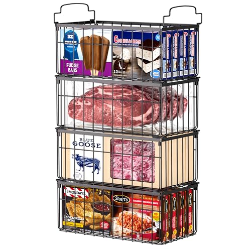 4 Pack Stackable Black Freezer Organizer Bins with Handles G345