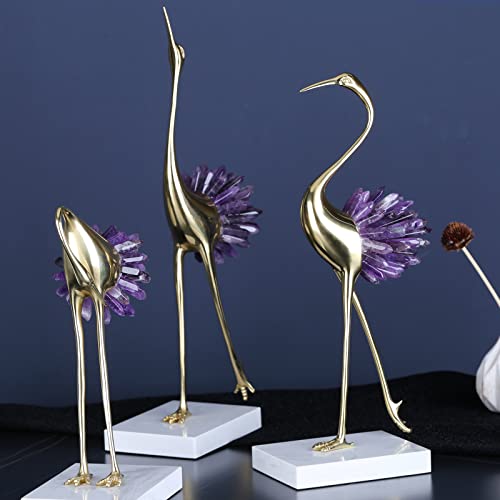 Gold Crane Bird Statues with Crystal Tail Accents N23656