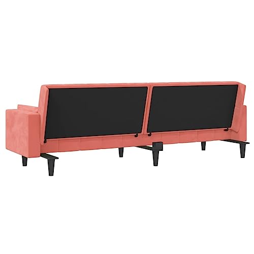 Pink Velvet 2-Seater Sofa Bed with Two Pillows N425