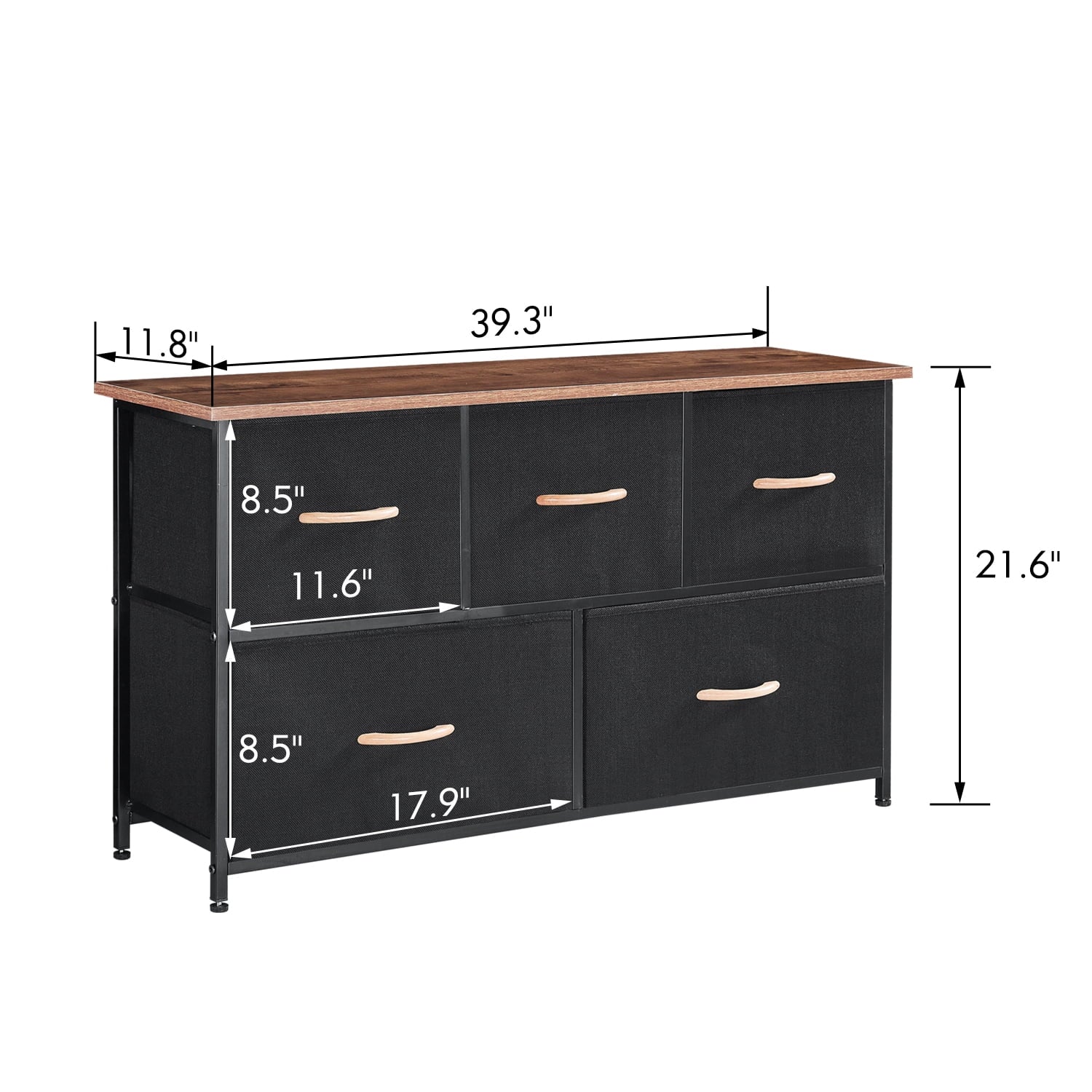 5 Drawer Steel Frame Wood Top Dresser Y5351