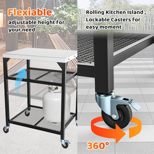 Stainless Steel Double-Shelf Outdoor Grill Table Cart B1733