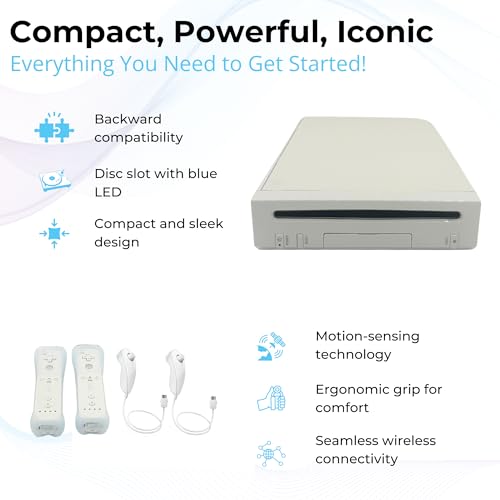 White Wii Console with 2 Remotes, 2 Nunchucks, Dual Dock Stand, Sensor Bar, AV Cable and 2 Gaming Sleeves K94767