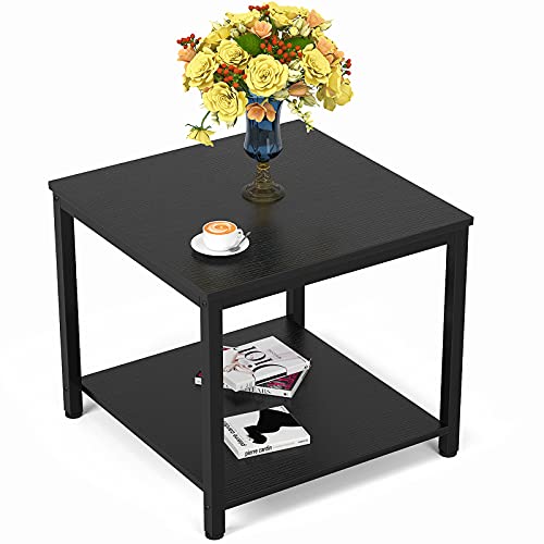 Rustic Brown 2-Tier Metal Wood Side Table H61131