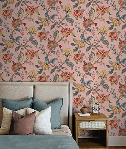 Victorian Jade Floral Prepasted Wallpaper Q905
