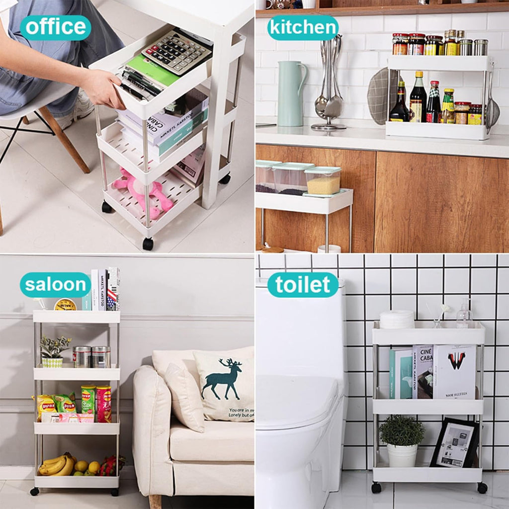 White 3 Tier Slim Rolling Storage Cart L414