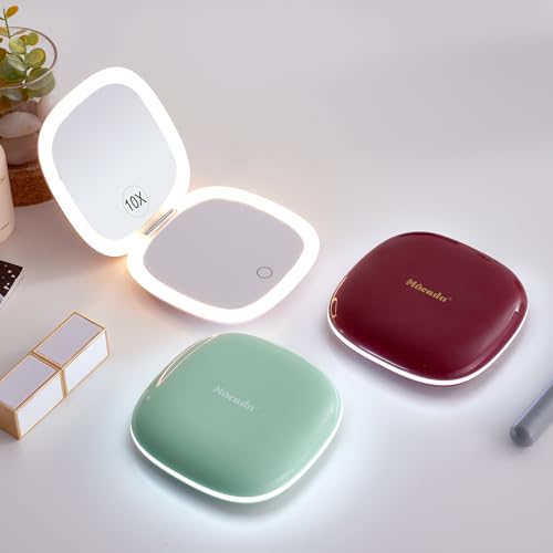 Compact LED Magnifying Travel Makeup Mirror 4 inches 1X/10X Magnification Double Sided USB Rechargeable White Q746