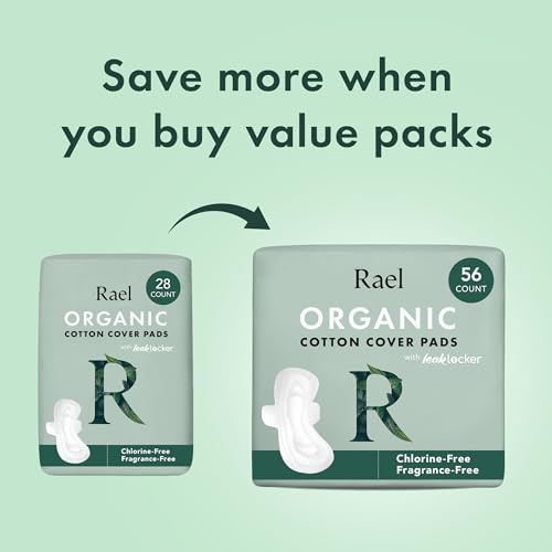 Organic Cotton Cover Pads, Regular Absorbency, Unscented, Ultra Thin Pads with Wings, 56 Total A26904