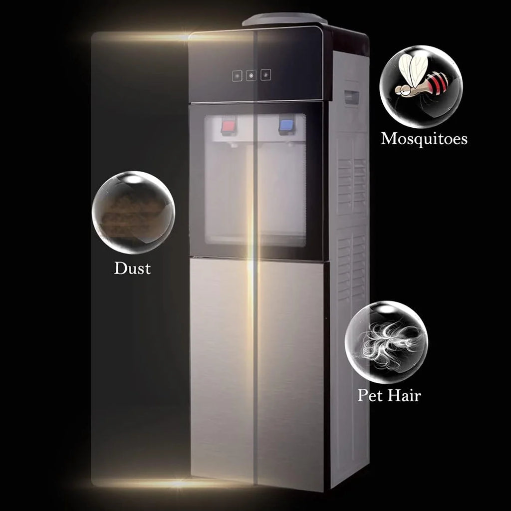 Top-Loading Water Dispenser for 5 Gallon Bottles, Hot & Cold Water Cooler with Storage Cabinet & Glass Door, Gray Y79674