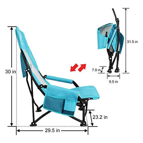 Folding Beach Chair, High Back Low Seat Lightweight Chairs, Full Mesh Back, 2 Pcs N104