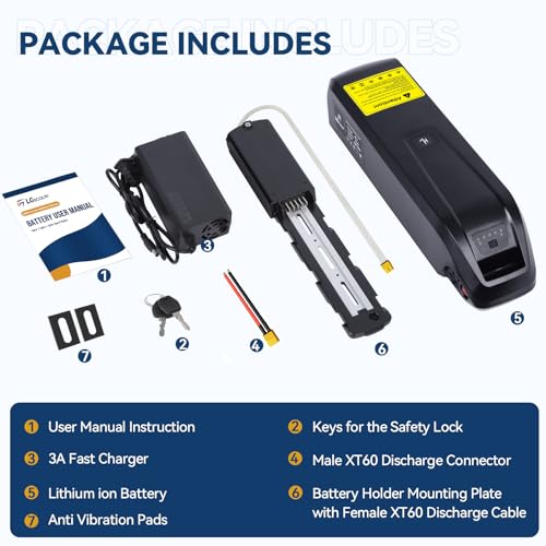 36V 48V 52V 15Ah 20Ah Electric Bike Lithium Battery with 3A Fast Charger and BMS E430