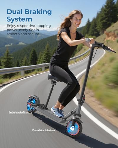 Electric Scooter with Seat, 500W Motor, 10" Solid Tires, Folding E-Scooter with Dual Suspension S970654