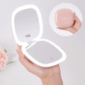 Compact LED Magnifying Travel Makeup Mirror 4 inches 1X/10X Magnification Double Sided USB Rechargeable White Q746