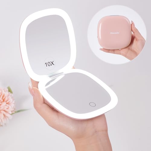 Compact LED Magnifying Travel Makeup Mirror 4 inches 1X/10X Magnification Double Sided USB Rechargeable White Q746
