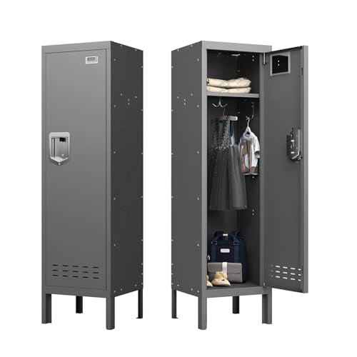 Metal Locker with 5 Doors, 66'' Steel Storage Cabinet with Hooks, Card Slots T767075