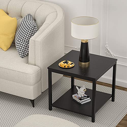 Rustic Brown 2-Tier Metal Wood Side Table H61131
