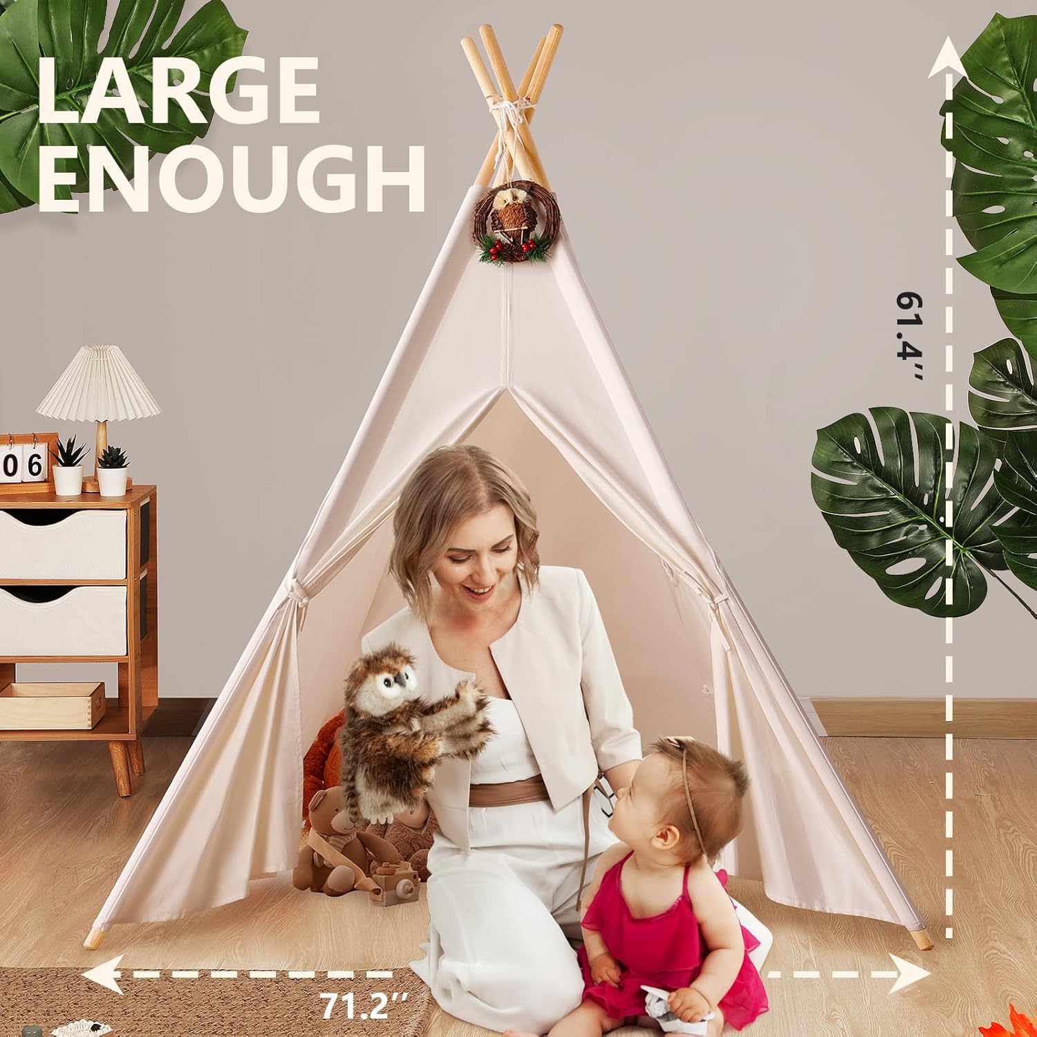 Natural Canvas Teepee Play Tent with Carry Case N151