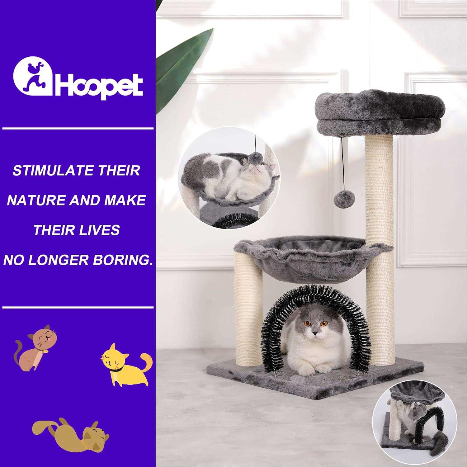 27.8 INCHES Multi-Level Cat Tree with Scratching Posts Plush Basket & Perch G61034