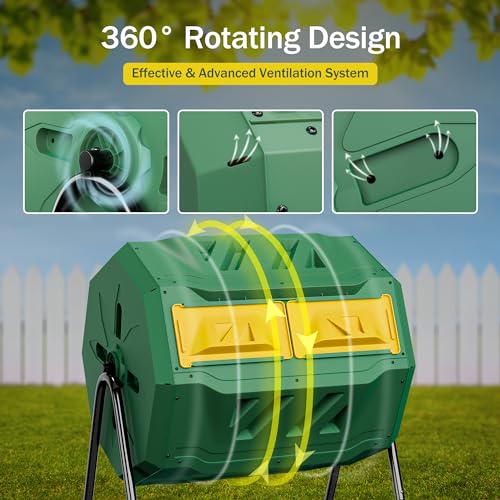 43 Gallon Dual Chamber Compost Tumbler Bin Black A709