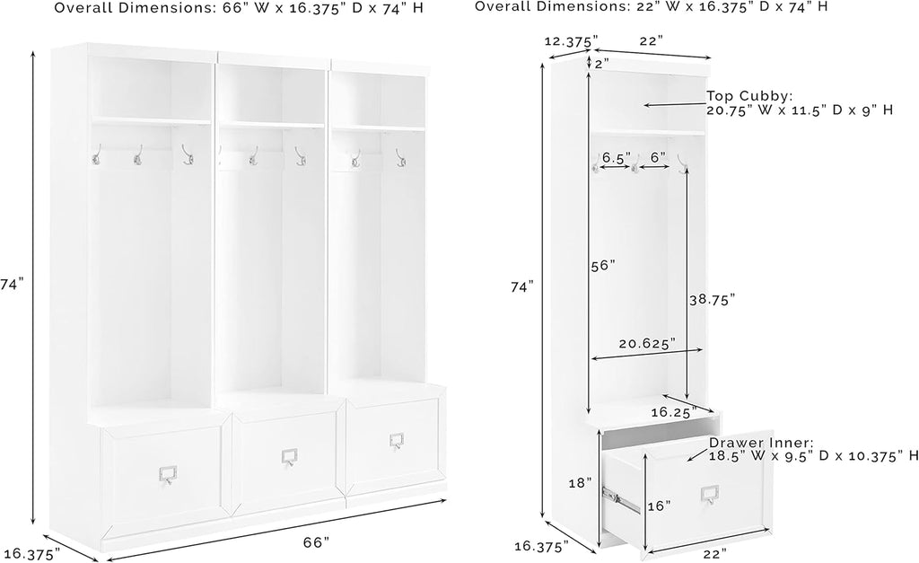 White 3-Piece Entryway Set with 3 Hall Trees T845752
