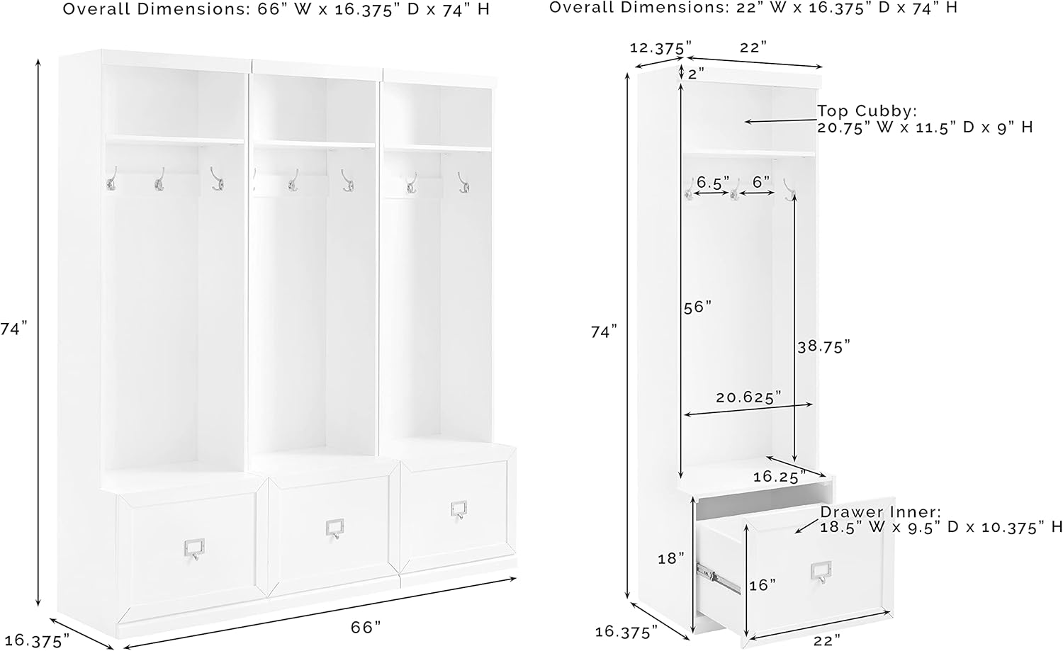 White 3-Piece Entryway Set with 3 Hall Trees T845752