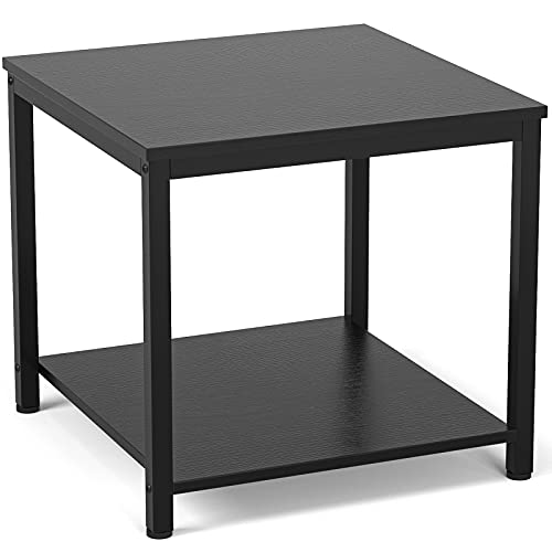 Rustic Brown 2-Tier Metal Wood Side Table H61131
