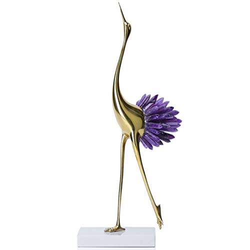 Gold Crane Bird Statues with Crystal Tail Accents N23656