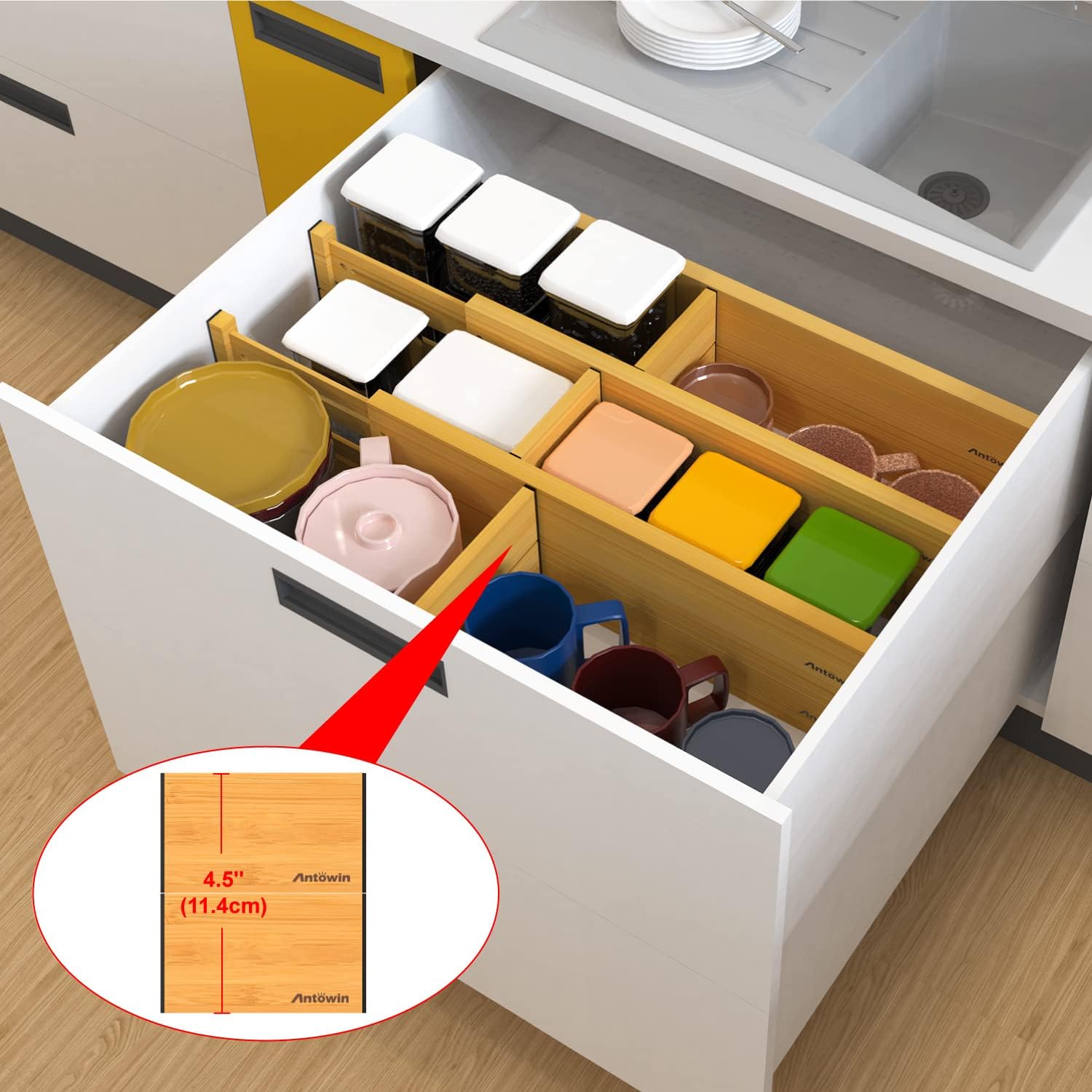 Bamboo Drawer Dividers Organizers 16pcs, Expandable Drawer Separators, 17-22 inches Adjustable M22126