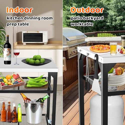 Stainless Steel Double-Shelf Outdoor Grill Table Cart B1733
