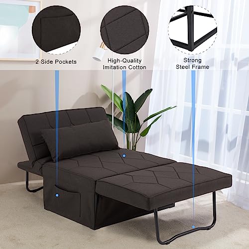 Dark Brown Sleeper Chair Bed Sofa Bed 4 in 1 Folding Ottoman Bed with Adjustable Backrest Q2024