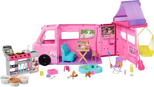 Dream Camper Playset with Roof Tent, Swing Chair, Fishing Pond, BBQ Grill & 60+ Accessories E858