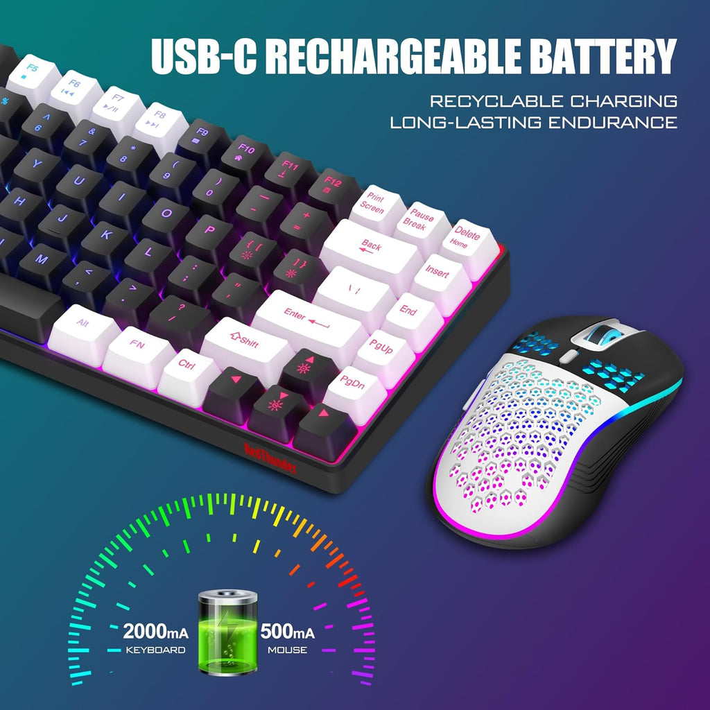 Wireless Keyboard and Mouse Combo, Rainbow Backlit Rechargeable, 75% Layout TKL Ultra Compact Gaming Keyboard & Lightweight 3200 DPI Optical Mouse (Black-White) M288