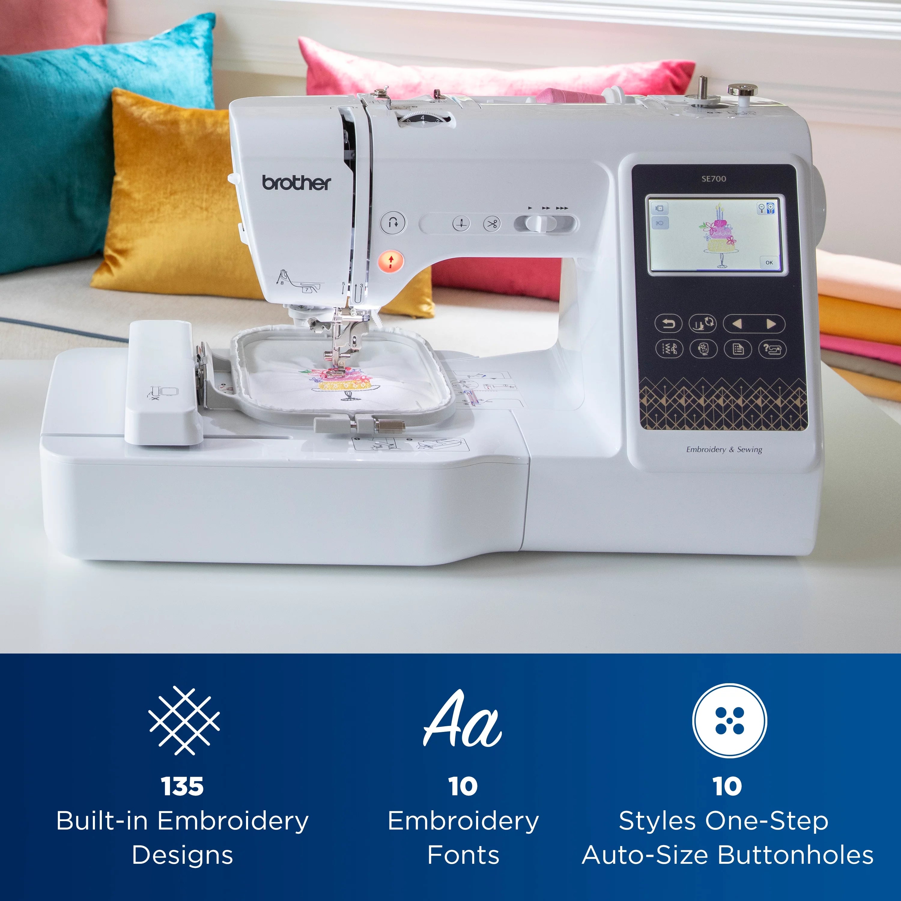 Computerized Sewing & Embroidery Machine with Built-in Designs & Wireless Connectivity D741142