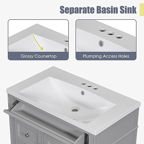 30inch Bathroom Vanity with Sink, 2 Drawers and a Tip-Out Drawer, White B744991