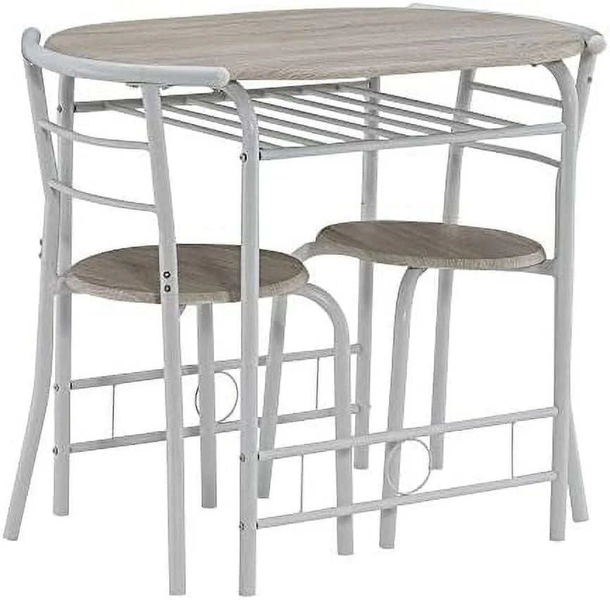 Compact Dining Table Set with Rack (Oak and White) J852