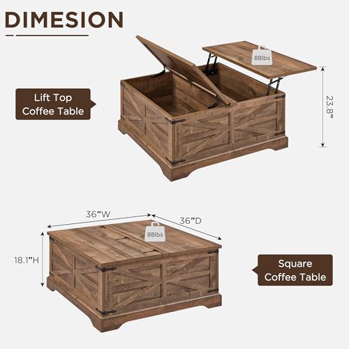 Light Brown Wood Lift Top Coffee Table with Storage N6606