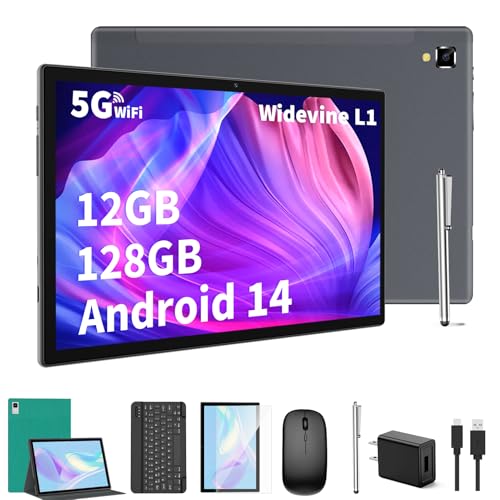 10 inch Android 14 Tablet with Keyboard, 12GB RAM 128GB ROM, Black Y31609