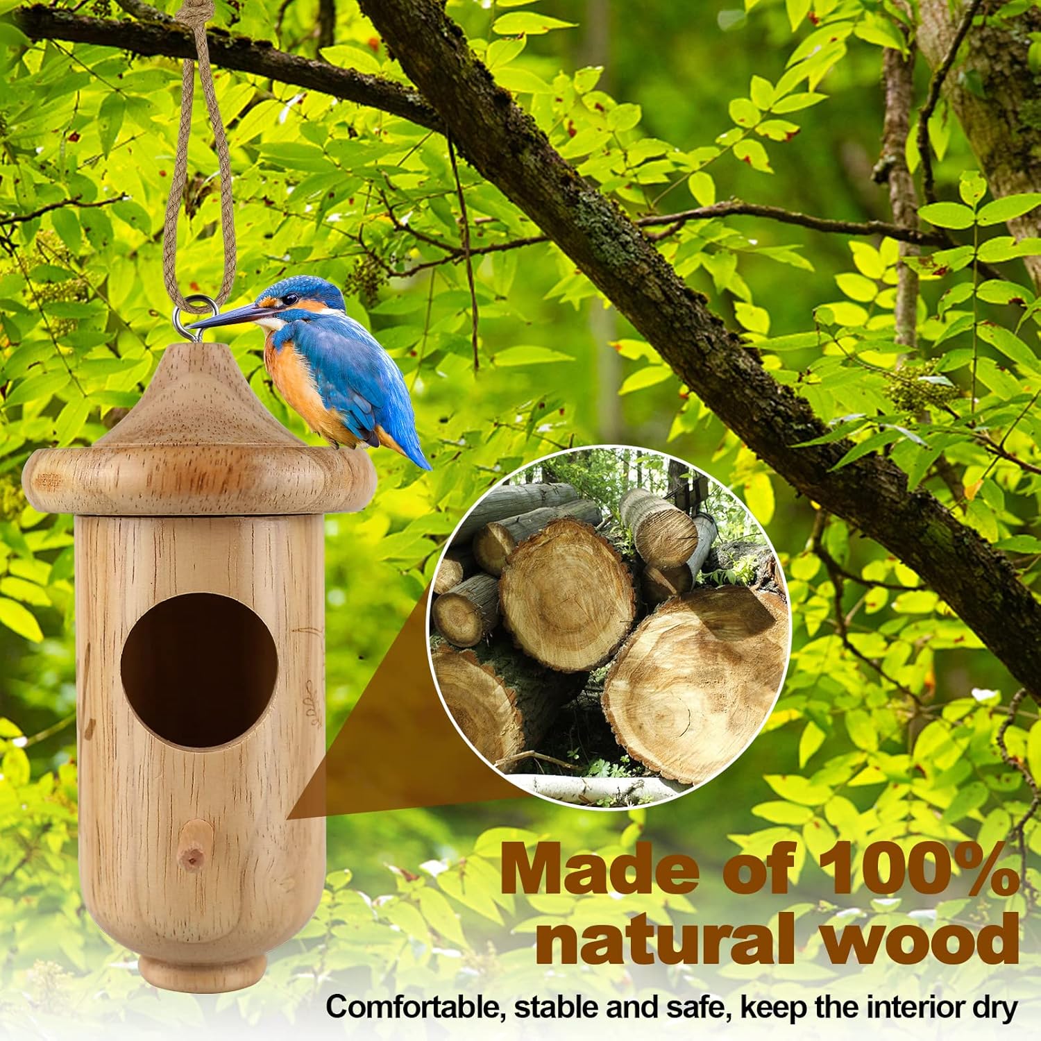 3 Pack Wooden Hummingbird House with Hemp Ropes K46140