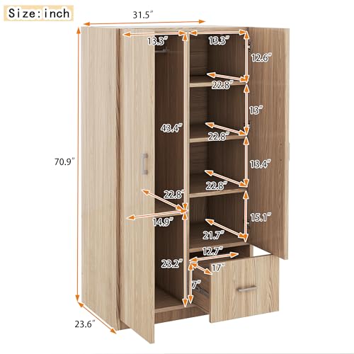 3 Door Wardrobe with Mirror and Hanging Rod S1711