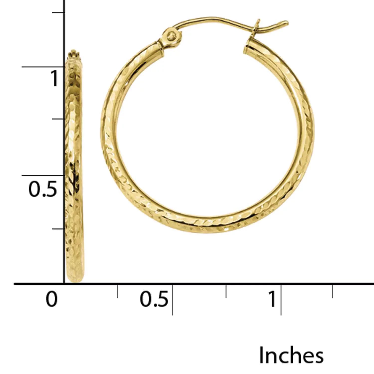 10 Karat Yellow Gold Diamond-cut 2mm Round Tube Hoop Earrings Y807
