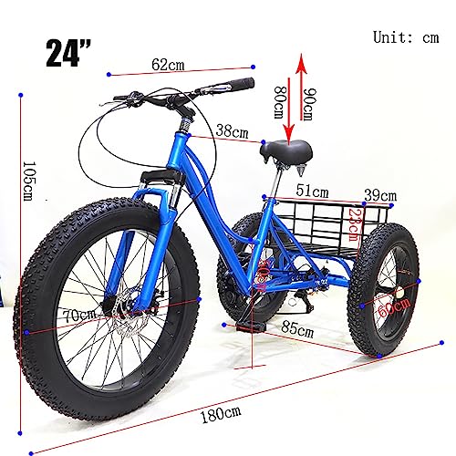 24 inch 7 Speed Fat Tire 3 Wheel Adult Tricycle with Large Basket P203