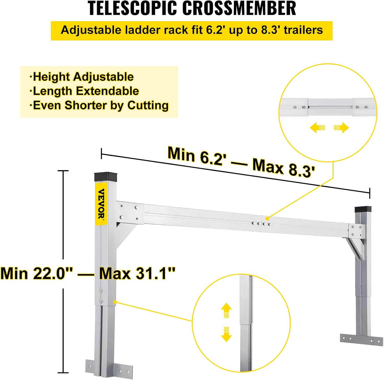 Silver Aluminum Adjustable Roof Ladder Rack with 330 LBS Capacity V523920