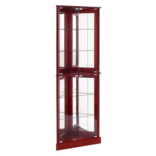 72" Tall Corner 6-Shelf Curio Cabinet with Tempered Glass Doors and Adjustable Storage Shelves (Cherry) N7638