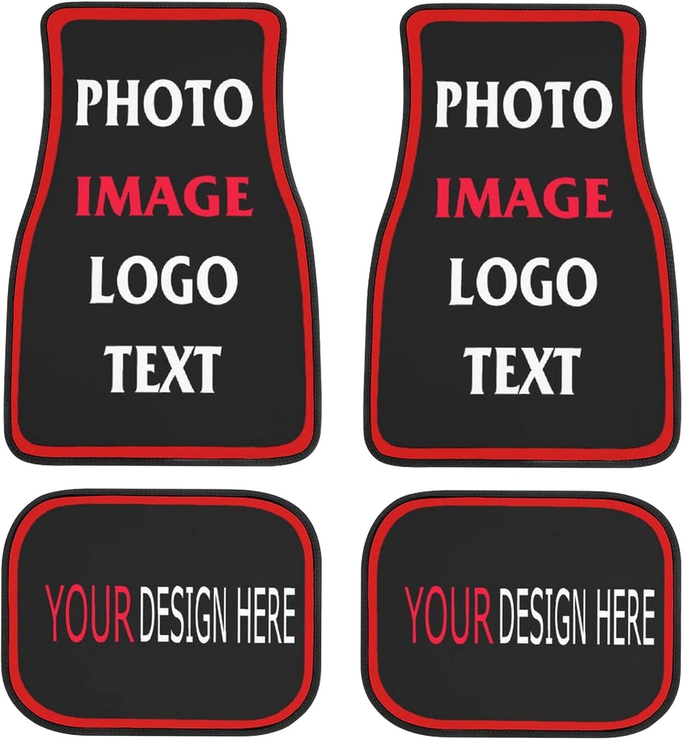 4 Pieces Black with Red Car Mats E390323