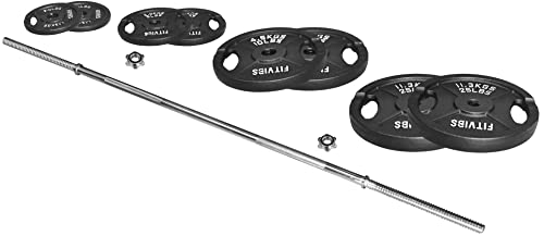 95-Pound Cast Iron Standard Weight Plates Set with 5FT Standard Barbell and Star Locks J736491
