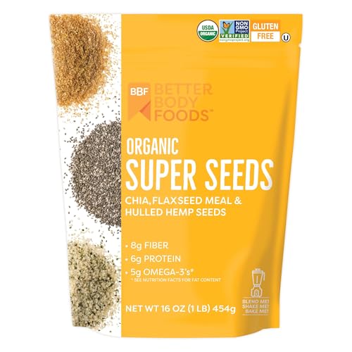 Organic Super Seeds Blend - Chia Seeds, Milled Flax Seed, Hemp Hearts, 16 oz K48783