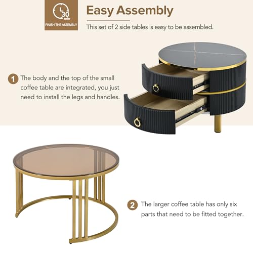Golden Black Round Glass Coffee Table M83193