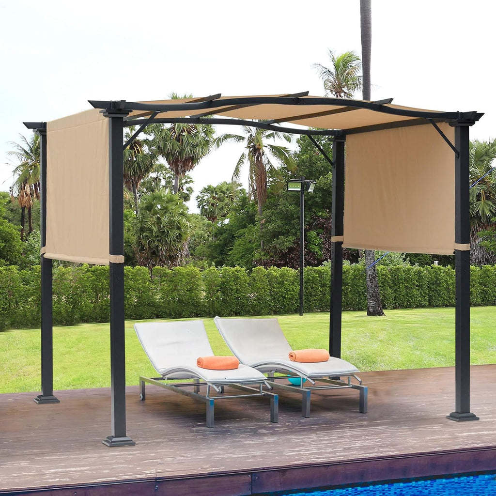 8' x 10' Retractable Canopy Steel Frame Polyester Fabric Gazebo E175