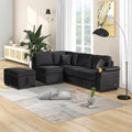 Black 2 in 1 Pull Out L Shape Sleeper Sofa Bed with Storage Ottoman D50902