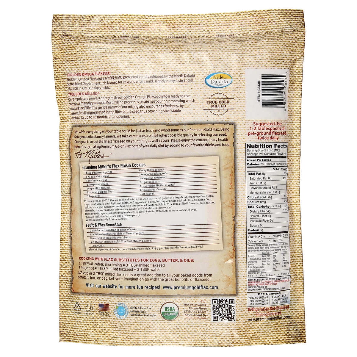 Organic Golden Omega Medium Ground Flaxseed, 4lb. Q464